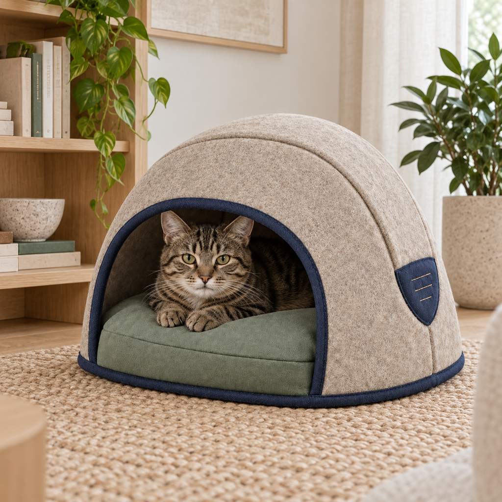 Arc Cave Convertible Pet Bed — in-use lifestyle scene