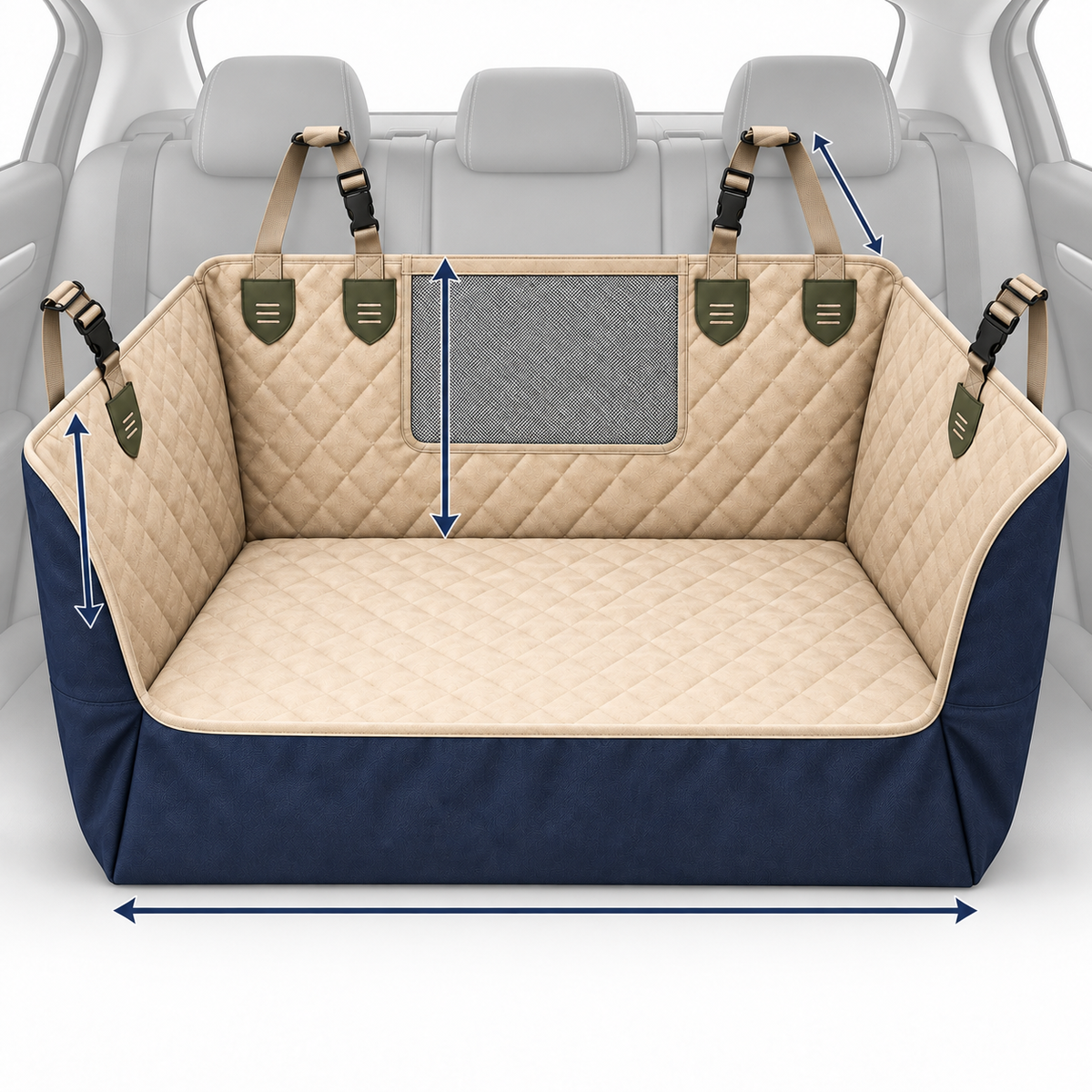 Backseat Trail Pet Hammock — size and proportion guide