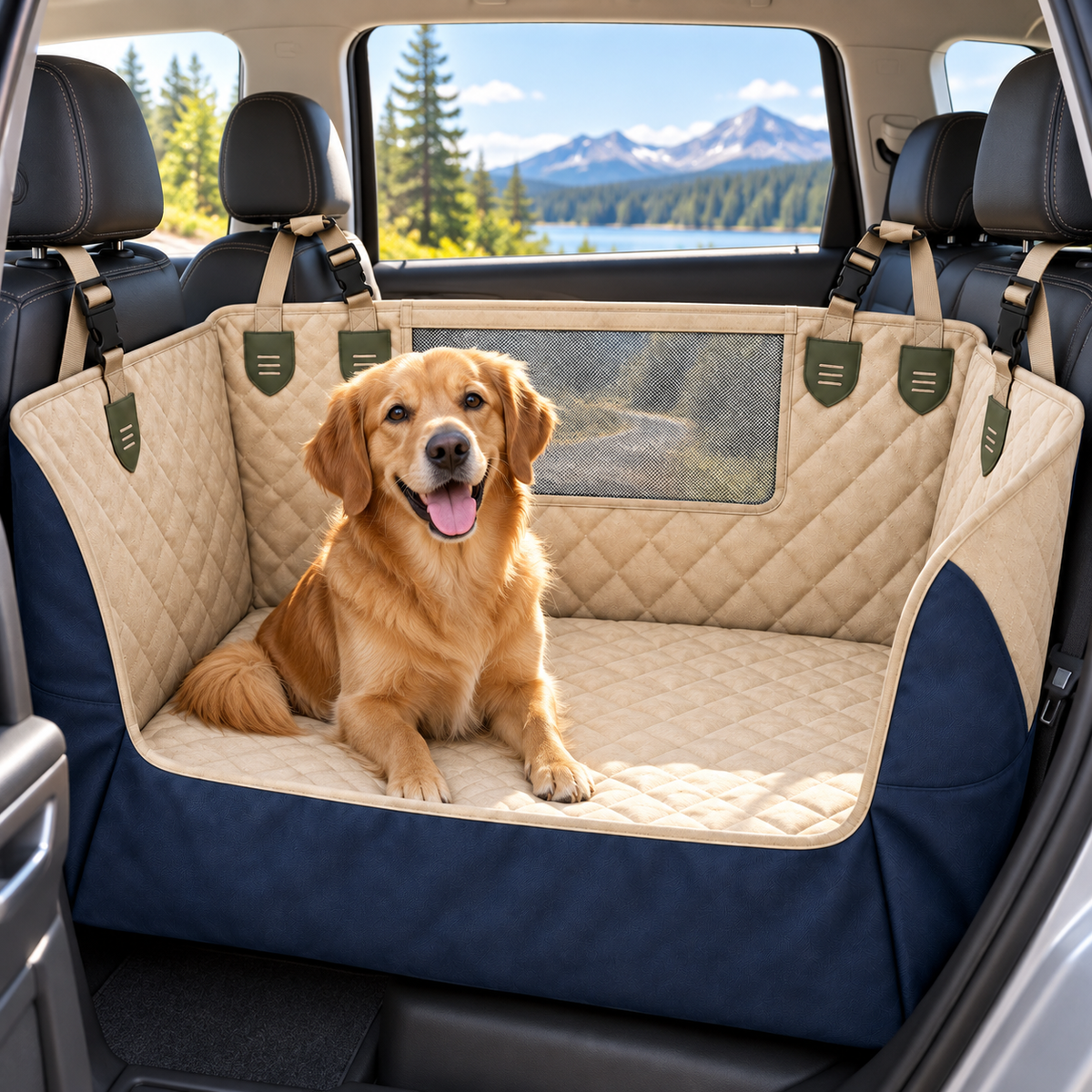 Backseat Trail Pet Hammock — in-use lifestyle scene
