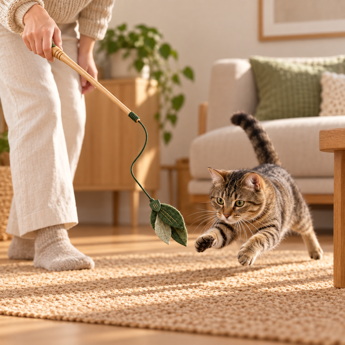 Branchline Cat Wand Toy Set — in-use lifestyle scene