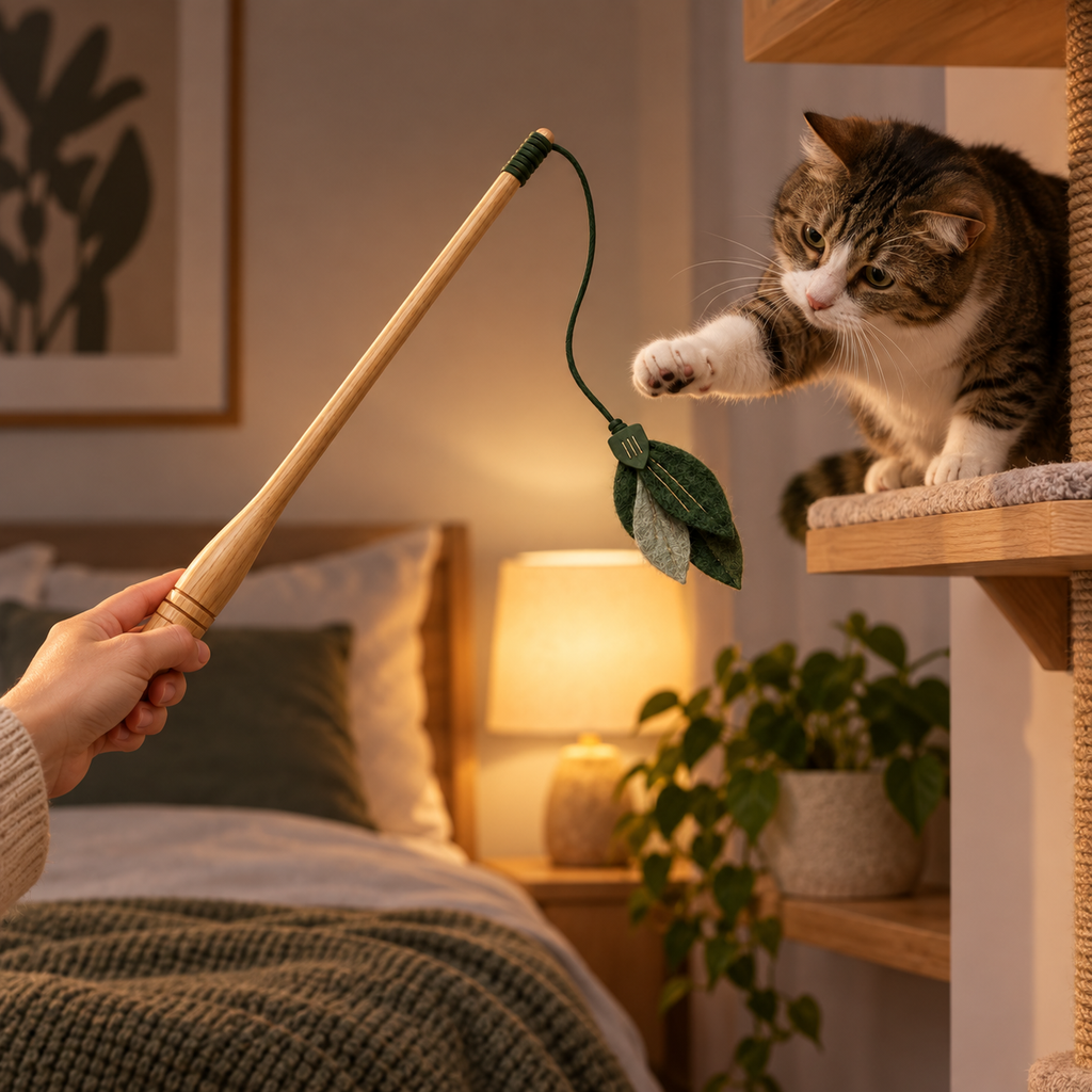 Branchline Cat Wand Toy Set — second in-use lifestyle scene
