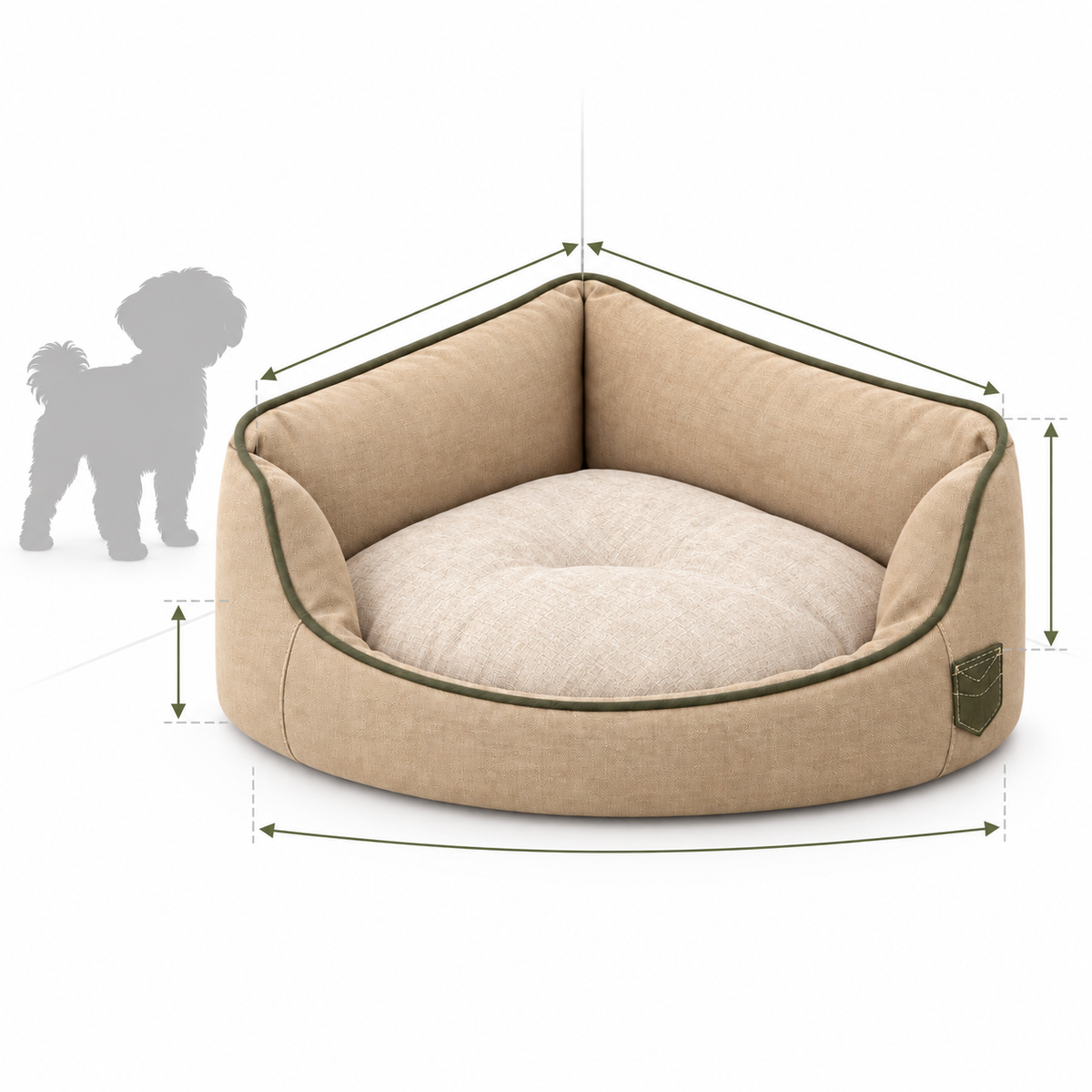 Corner Nest Pet Bed — size and proportion guide
