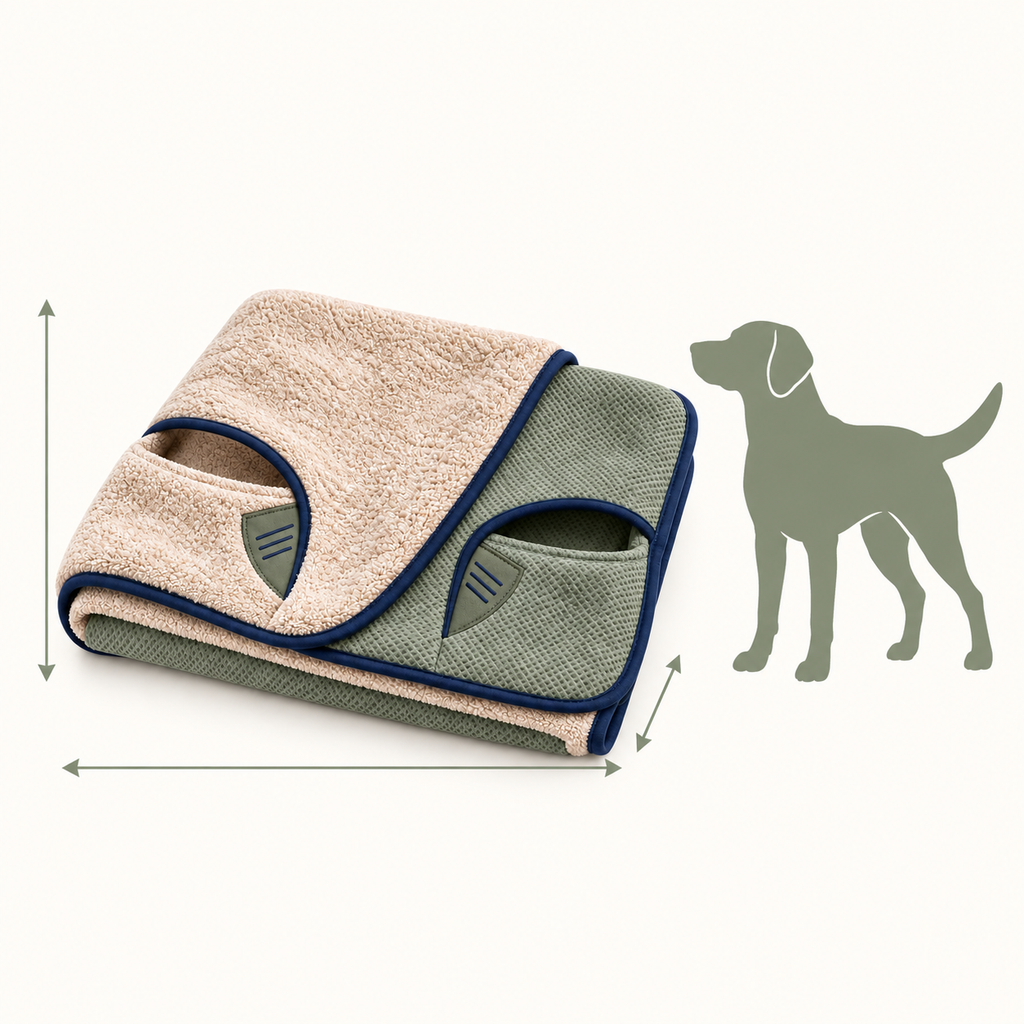 Duo-Dry Pocket Pet Bath Towel — size and proportion guide