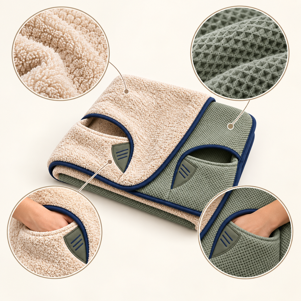 Duo-Dry Pocket Pet Bath Towel — product-specific features