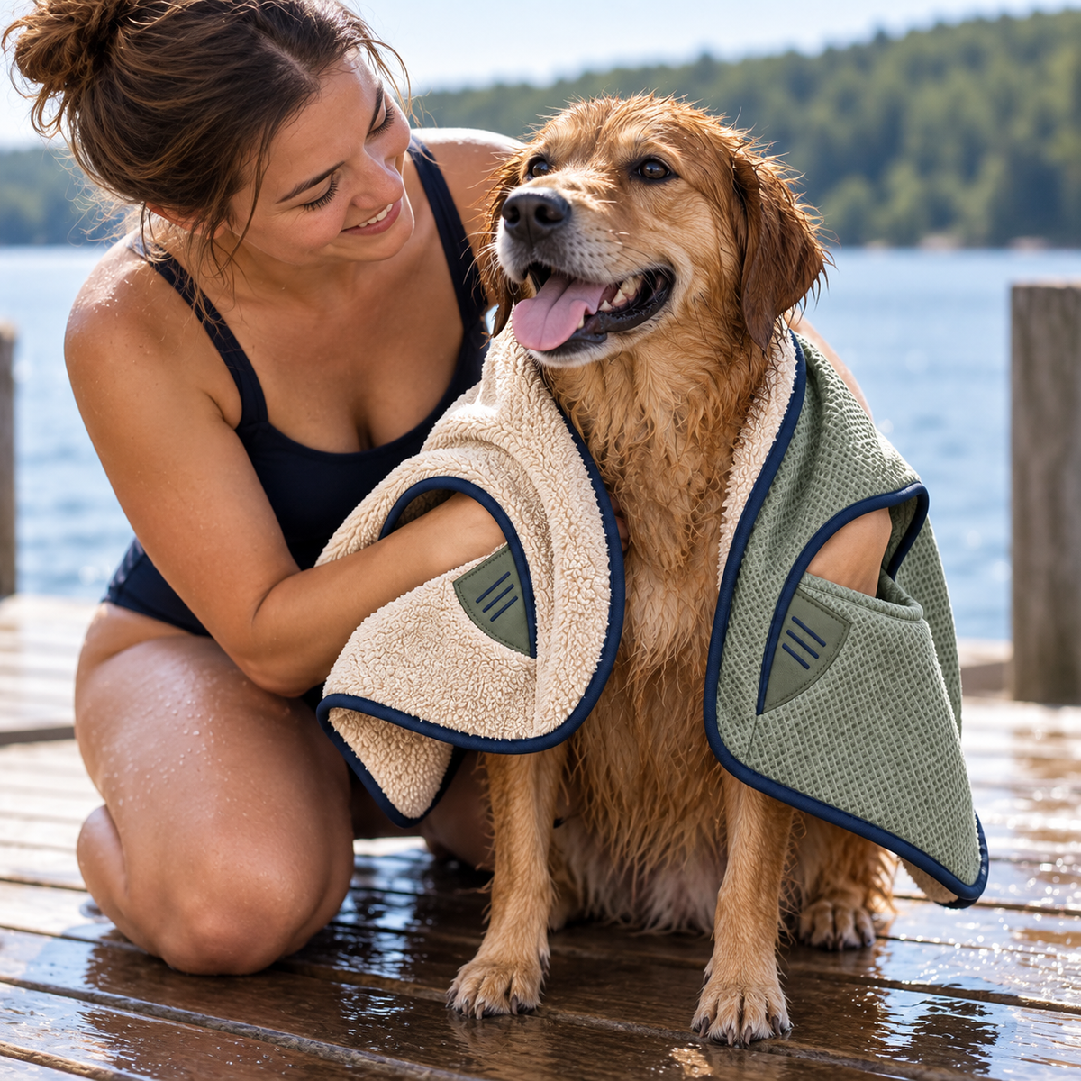 Duo-Dry Pocket Pet Bath Towel — second in-use lifestyle scene