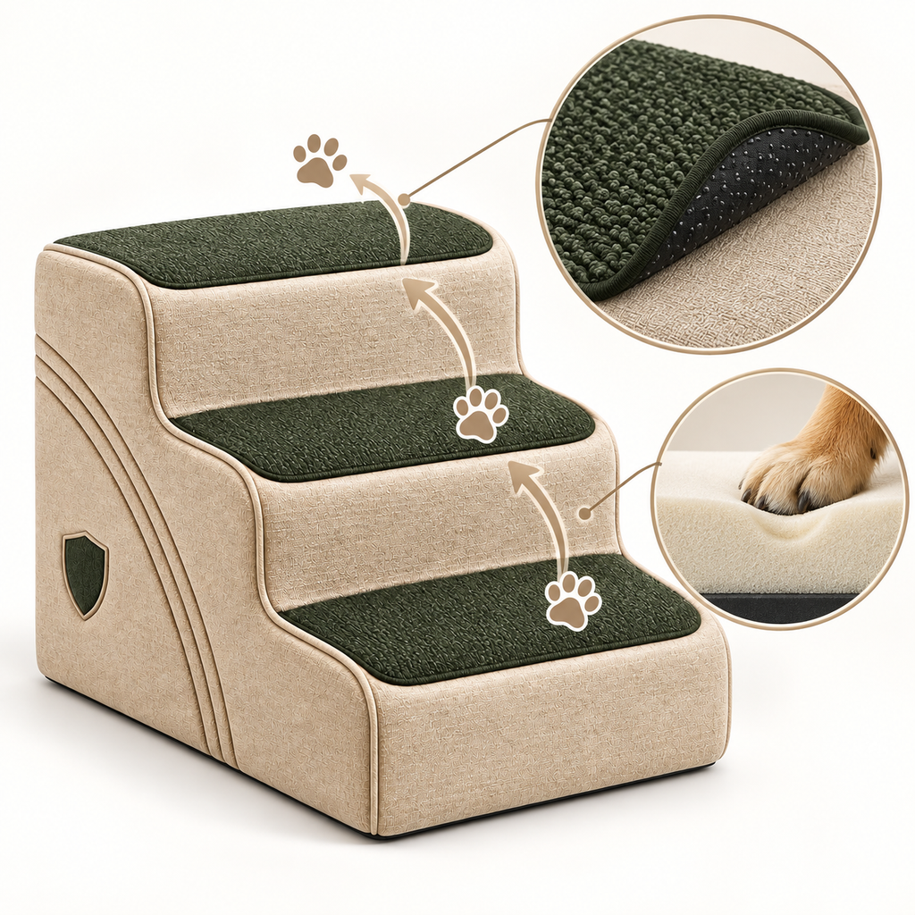 Easy Rise Three-Step Pet Stairs — product-specific features