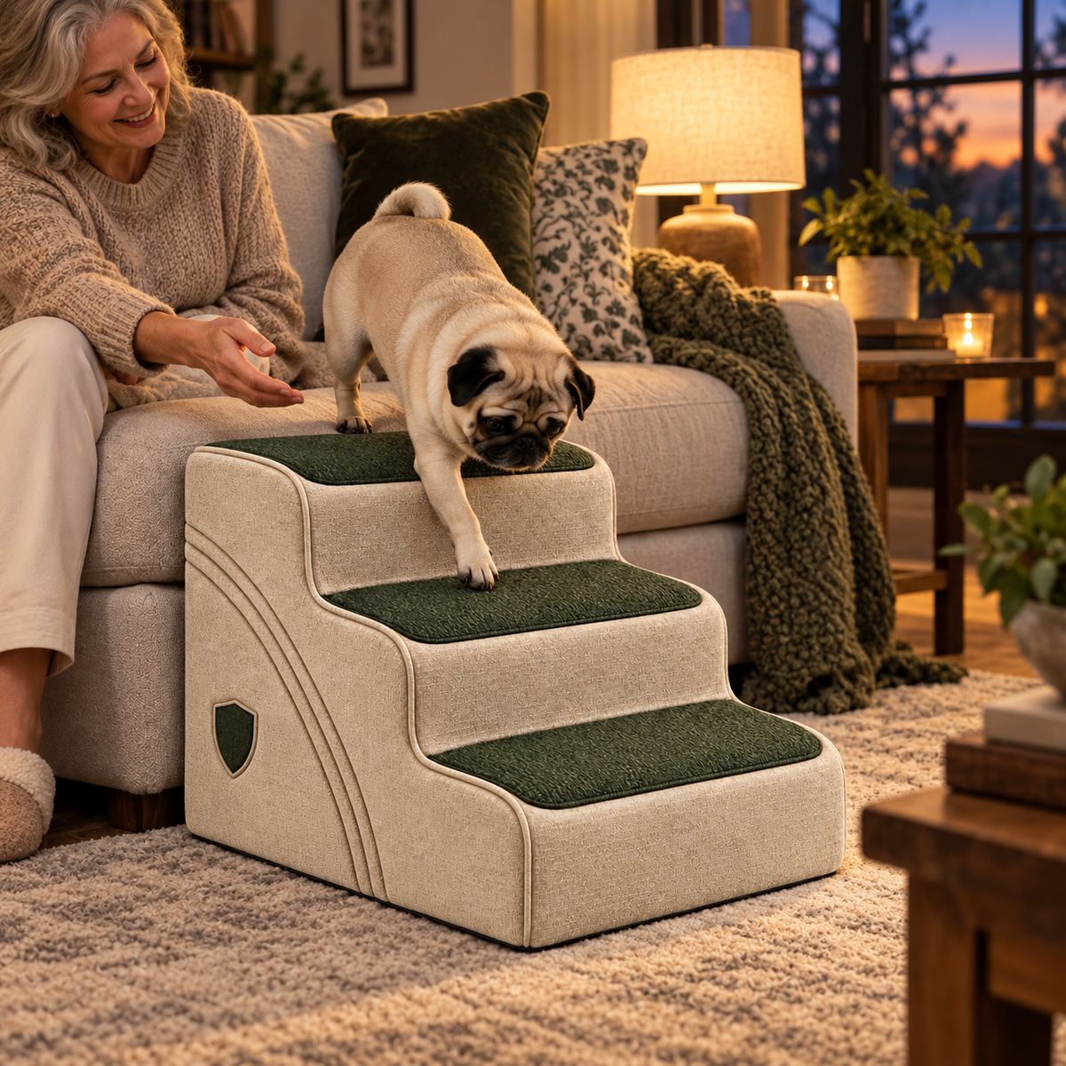 Easy Rise Three-Step Pet Stairs — second in-use lifestyle scene