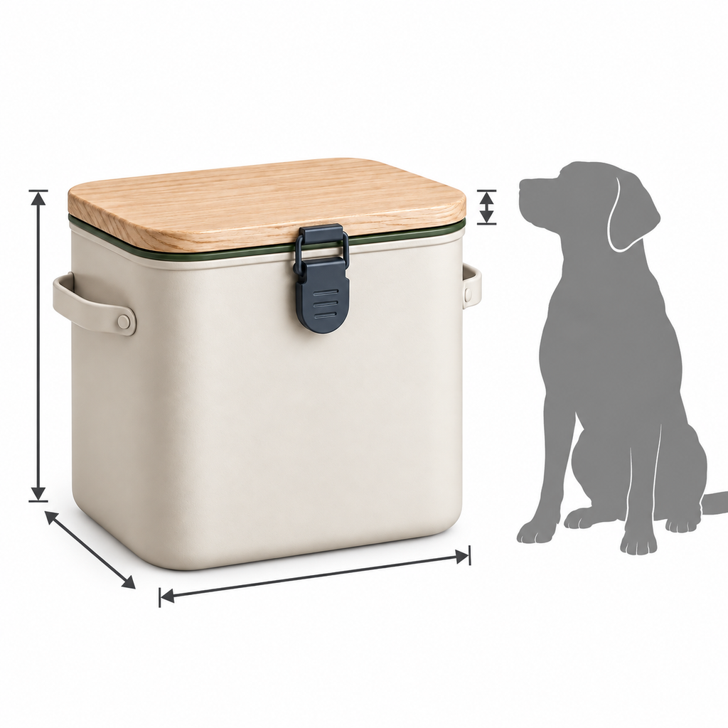 Field Table Pet Food Storage Bin — size and proportion guide