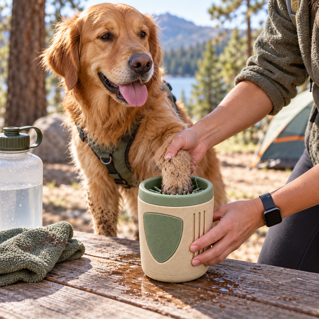 Field Wash Paw Washer Cup — second in-use lifestyle scene