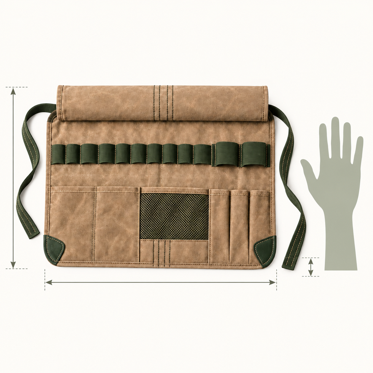 Groomer's Canvas Tool Roll — size and proportion guide