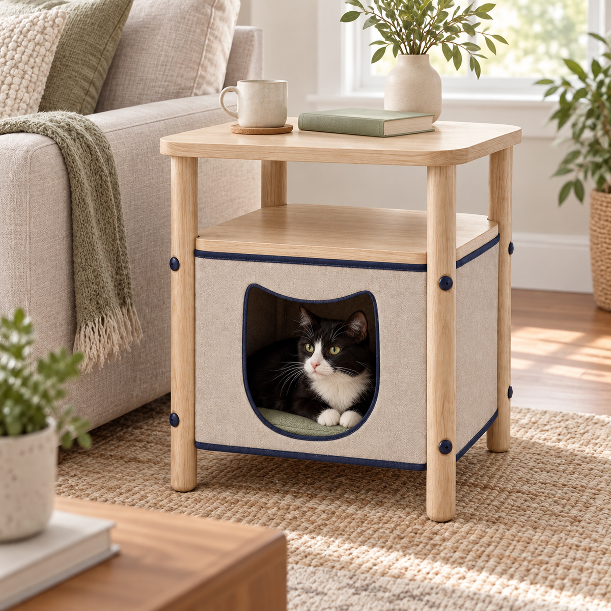 Hearthside Cat Den Table — in-use lifestyle scene