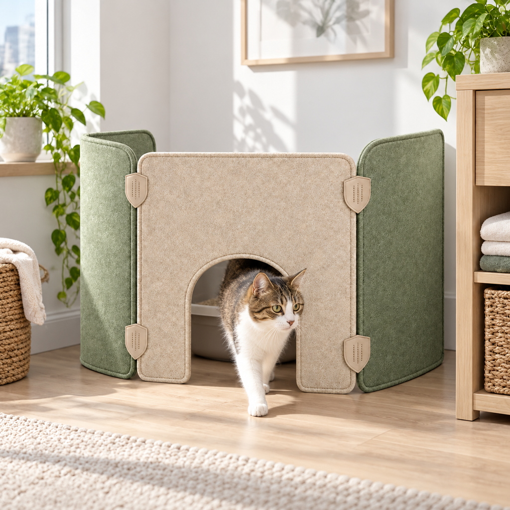 Quiet Corner Litter Privacy Screen — in-use lifestyle scene