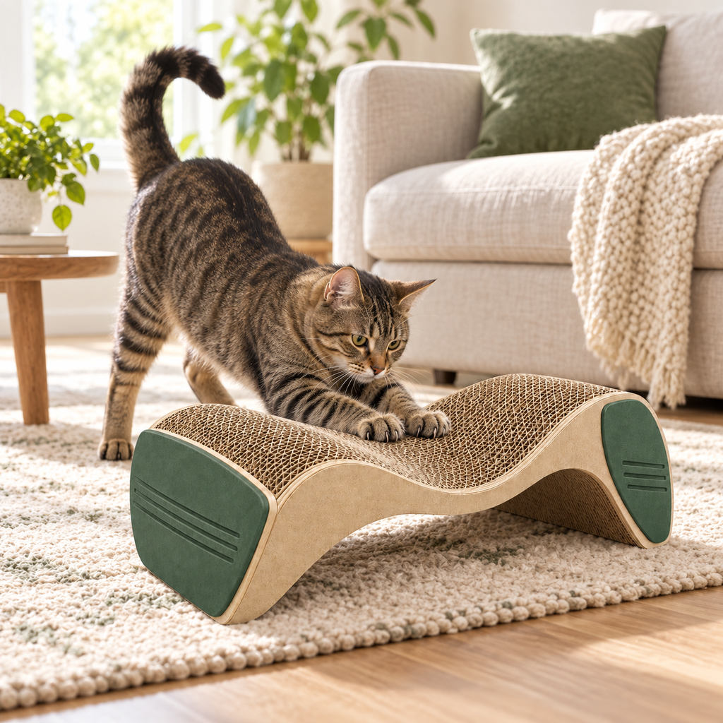 Ridge Reversible Scratcher Lounge — in-use lifestyle scene
