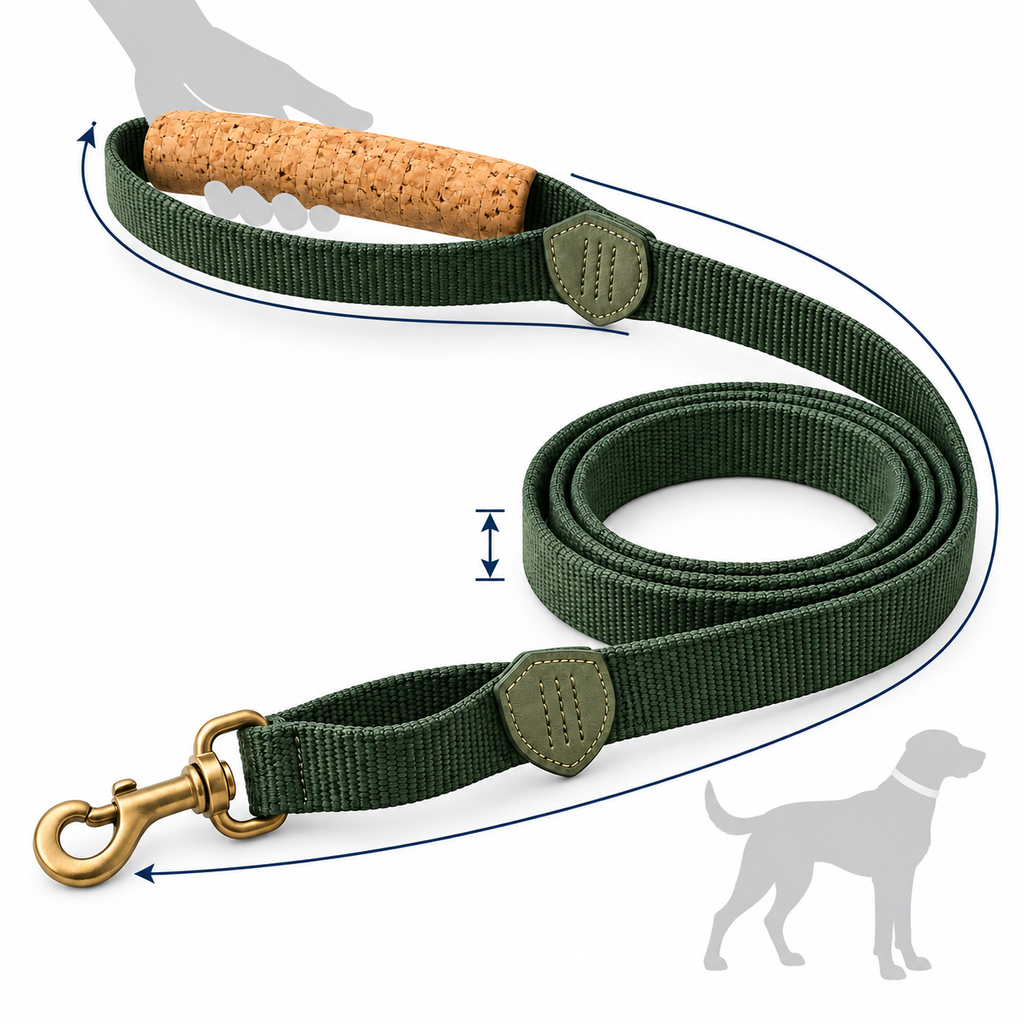 Scout Cork-Handle Traffic Leash — size and proportion guide