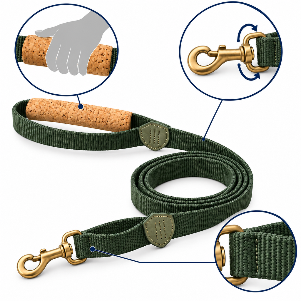Scout Cork-Handle Traffic Leash — product-specific features