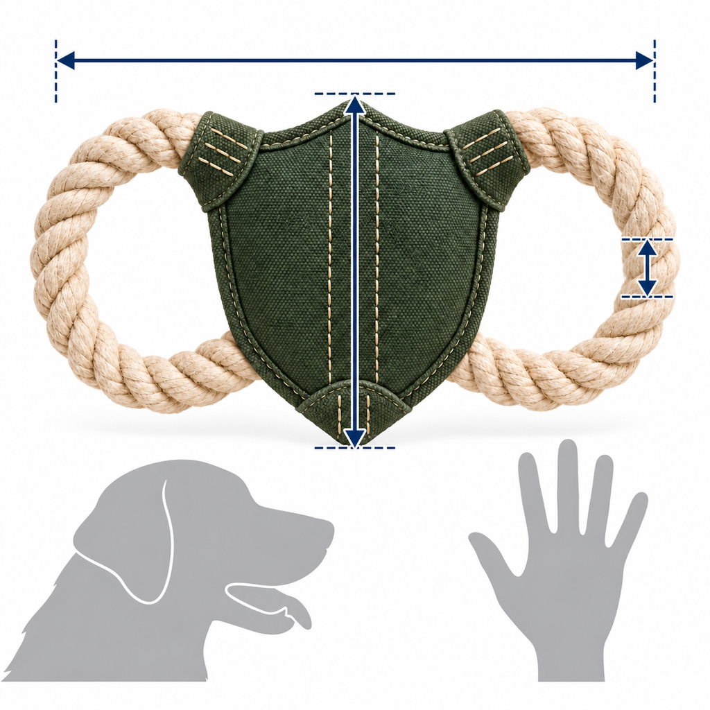 Shield Knot Tug Toy — size and proportion guide