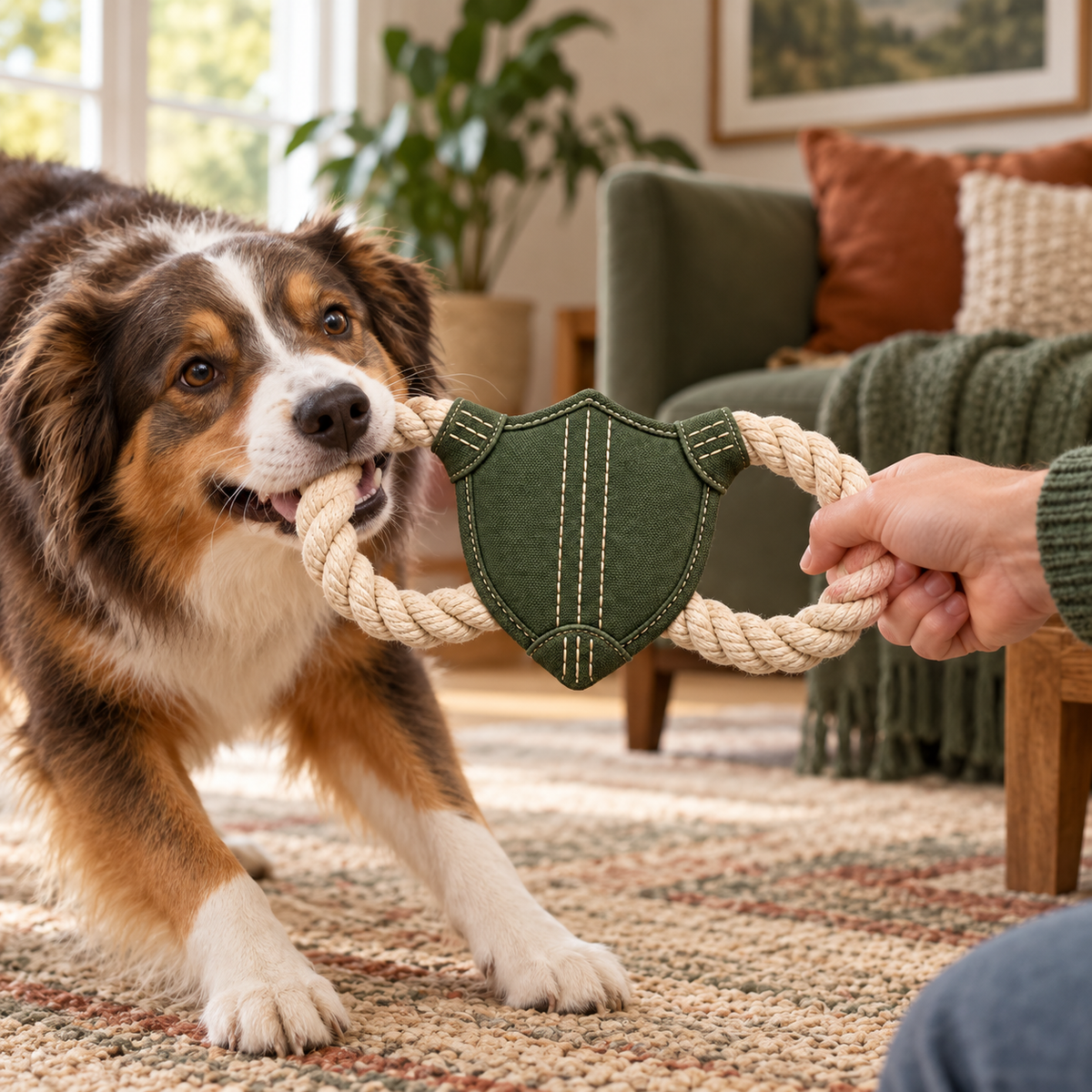 Shield Knot Tug Toy — in-use lifestyle scene