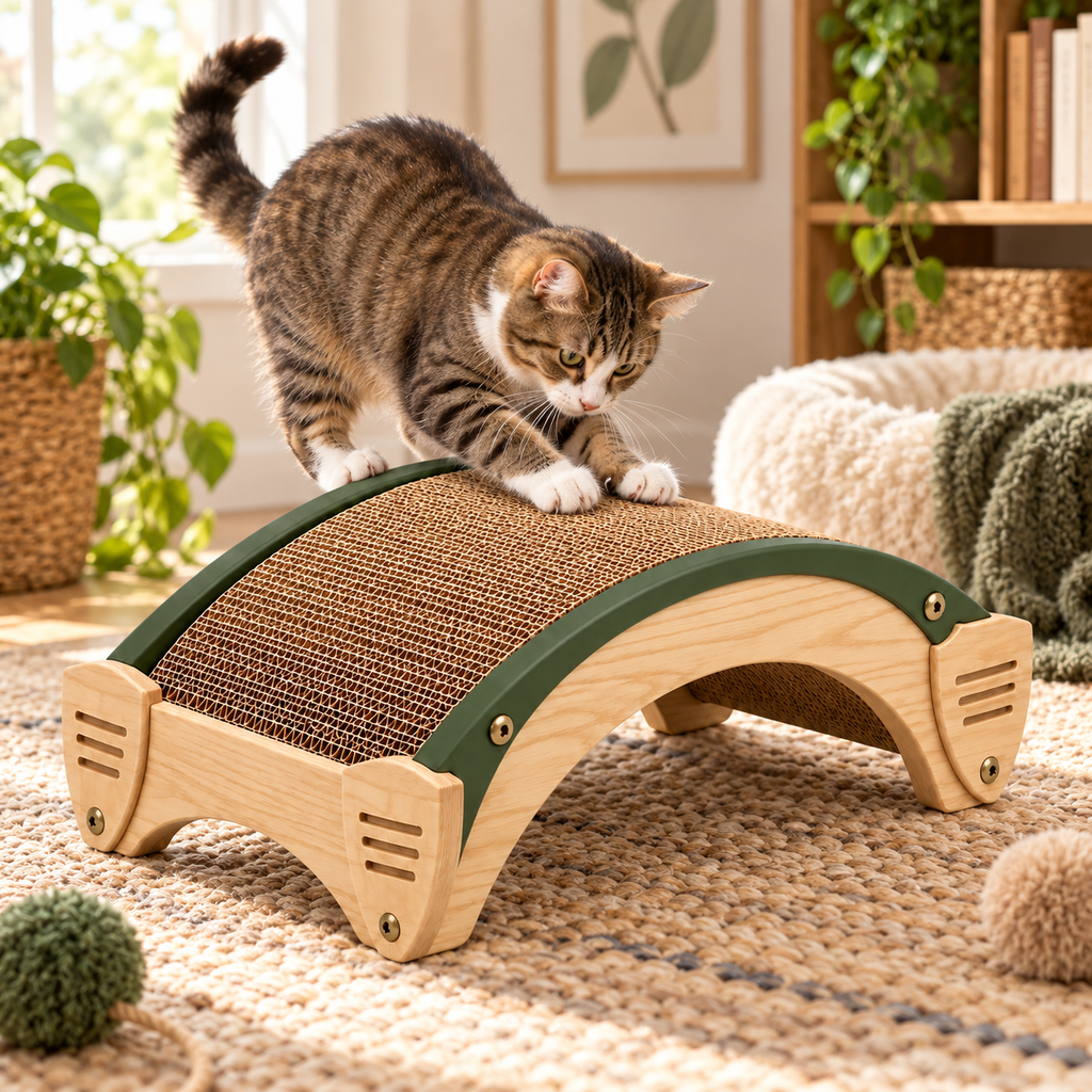 Timber Arc Modular Scratch Bridge — in-use lifestyle scene