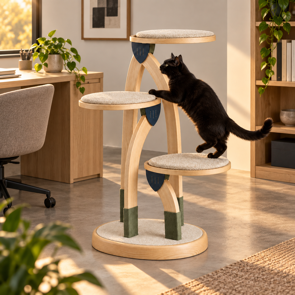 Timber Loft Modular Cat Tower — second in-use lifestyle scene