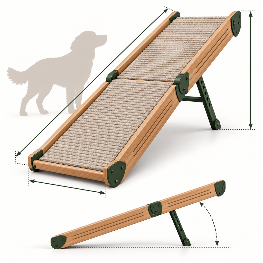 Timberfold Adjustable Pet Ramp — size and proportion guide