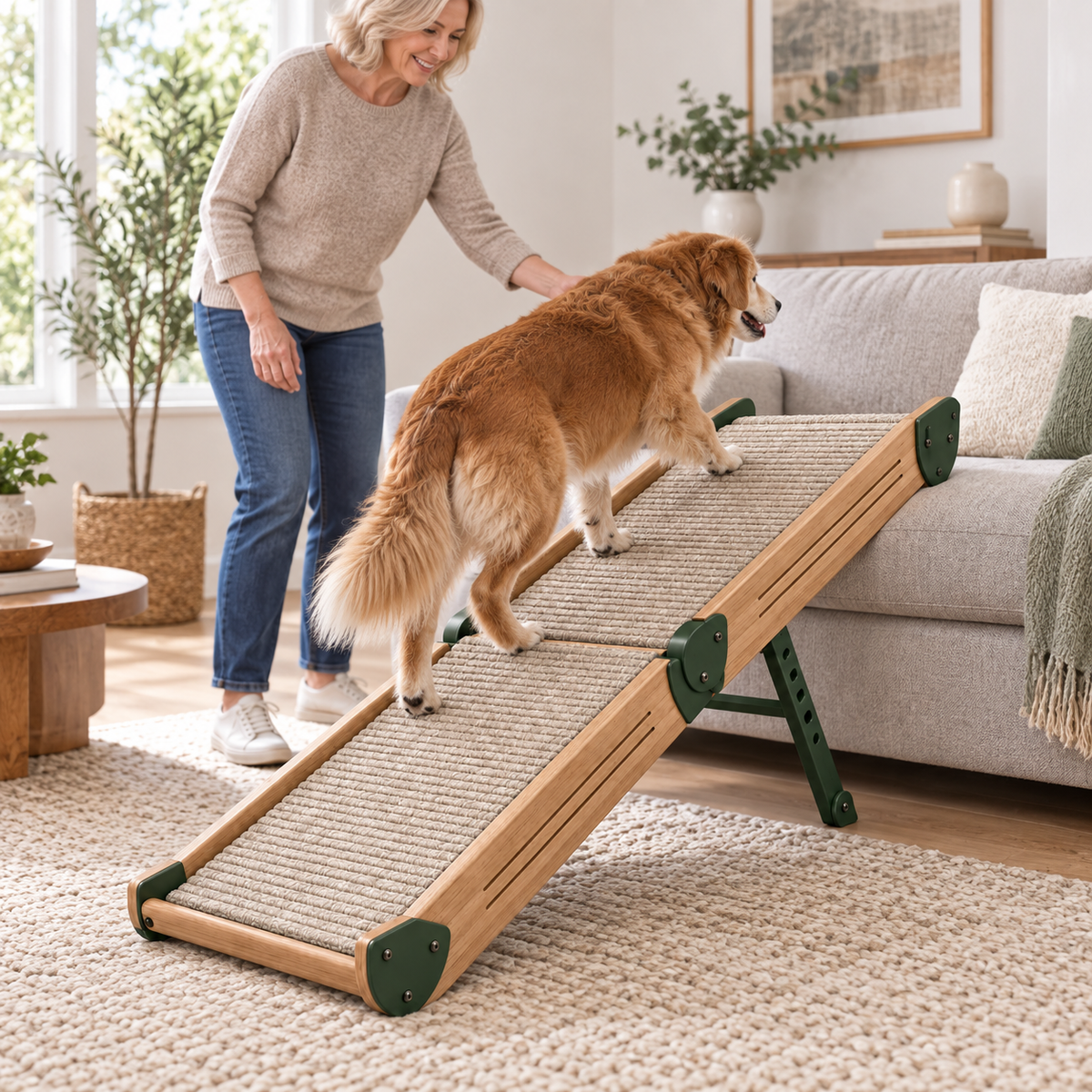 Timberfold Adjustable Pet Ramp — in-use lifestyle scene
