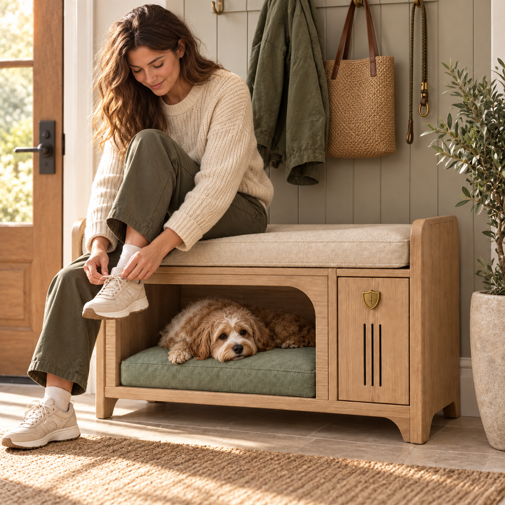 Welcome Home Pet Entryway Bench — in-use lifestyle scene